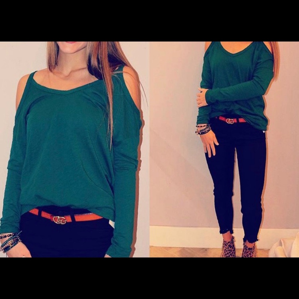 Bobi cold shoulder V neck top